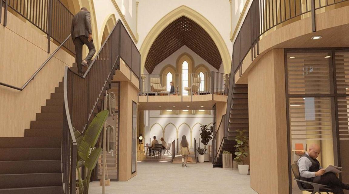 WHARTON CONSTRUCTION PLANS TO TURN 173-YEAR-OLD CHURCH INTO OFFICE SPACE