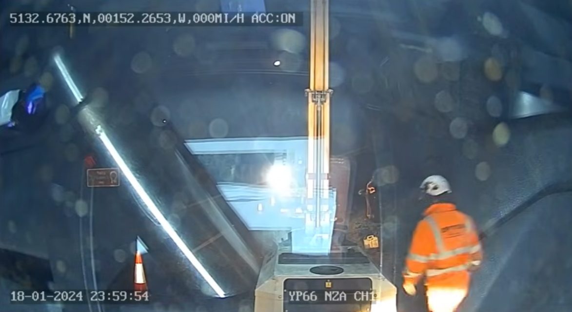 LIGHTING TOWER HITS OVERHEAD POWER LINE ON ROAD MAINTENANCE JOB